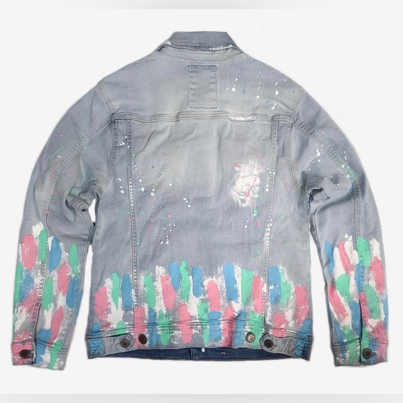 COPPER RIVET DENIM PAINT SPLATTER JACKET - SIZE SMALL ( PRELOVED) - Picture 2 of 7